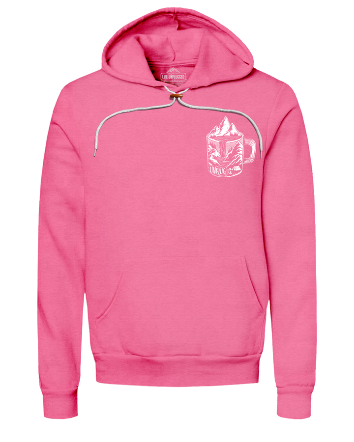 Coffee Mountain Scene Left Chest Super Soft Hoodie