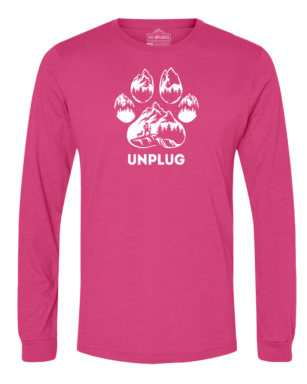 PAW PRINT MOUNTAIN SCENE Long Sleeve T-Shirt LARGE - PINK BLOWOUT