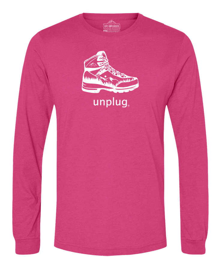Hiking Boot Mountain Scene Long Sleeve T-Shirt