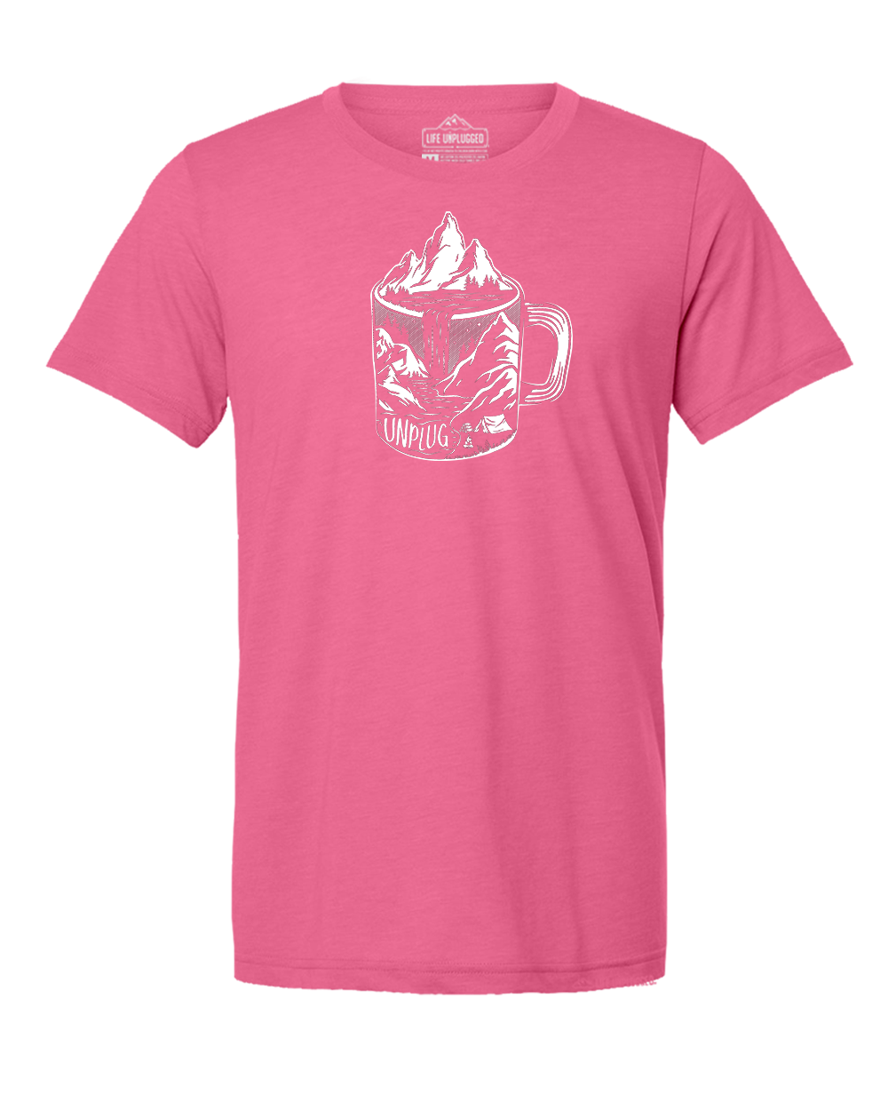 COFFEE MOUNTAIN SCENE Triblend T-Shirt SMALL - PINK BLOWOUT