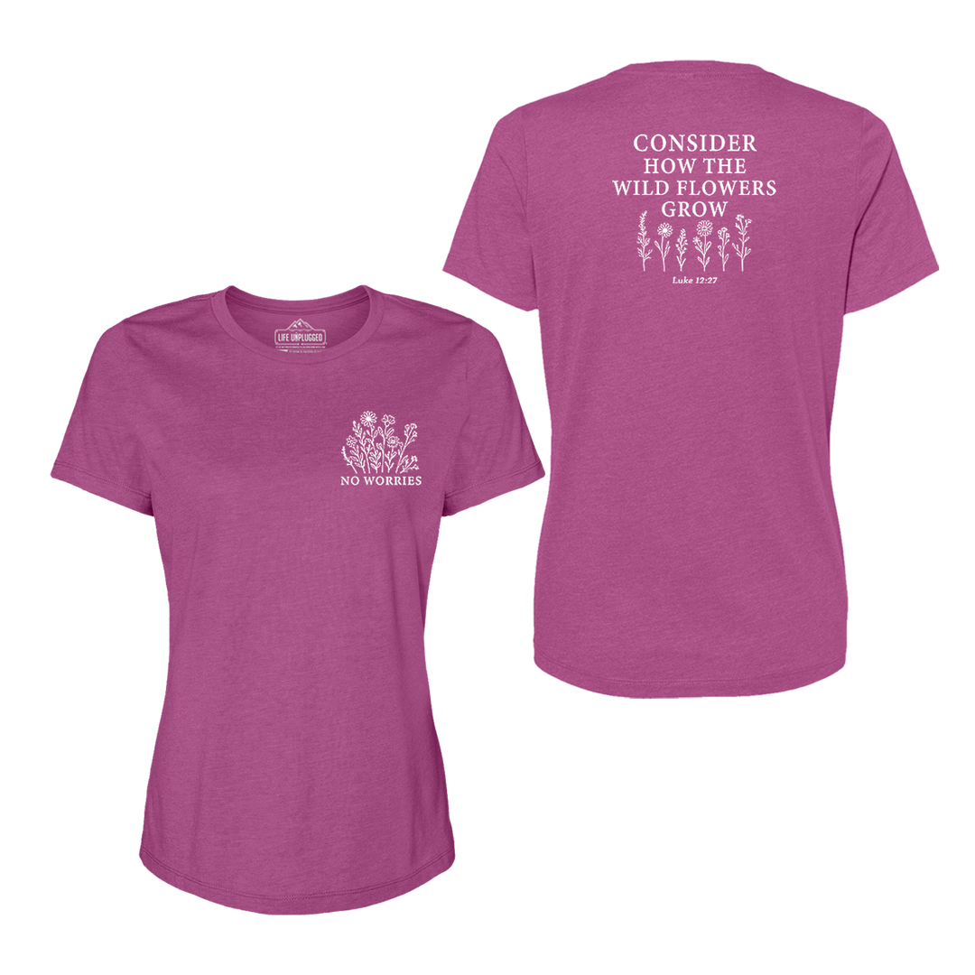 CONSIDER THE WILDFLOWERS Women's T-Shirt LARGE - PINK BLOWOUT