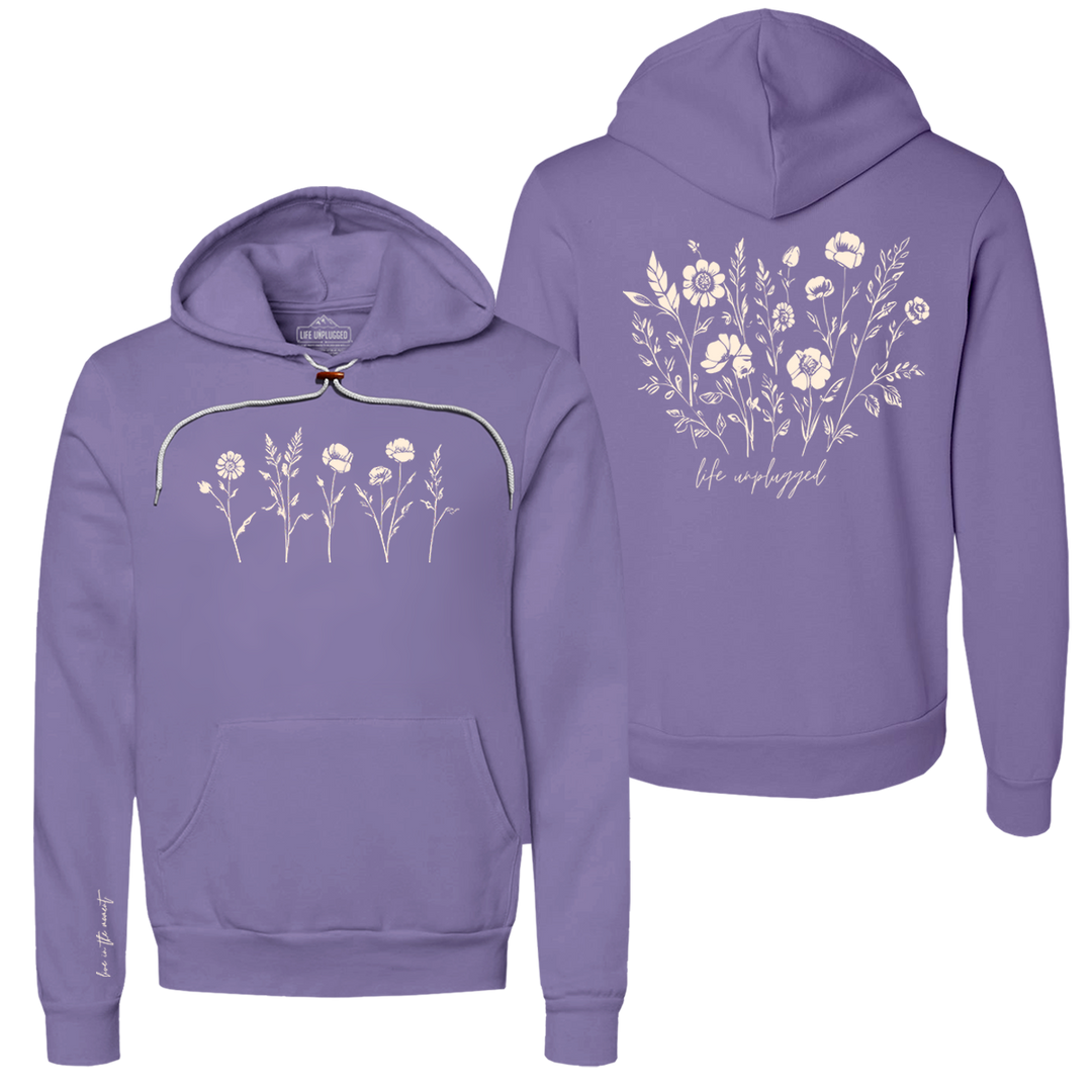 LIVE IN THE MOMENT WILDFLOWERS Super Soft Hoodie LARGE - PLUM BLOWOUT