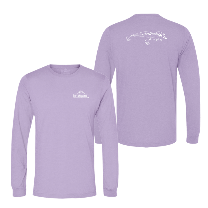Fishing Lure Mountain Scene Long Sleeve T-Shirt