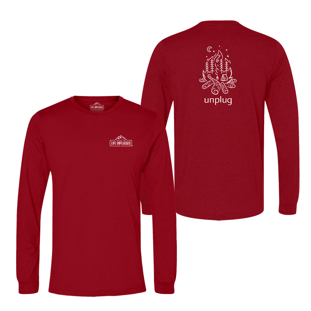 Campfire Camping Scene Long Sleeve T-Shirt