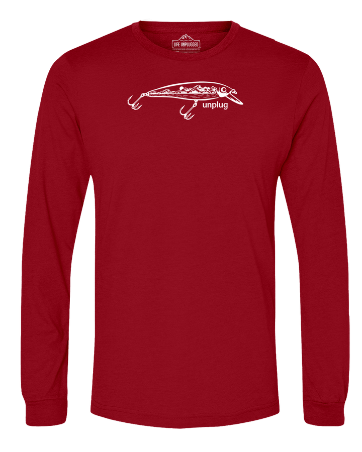Fishing Lure Mountain Scene Long Sleeve T-Shirt