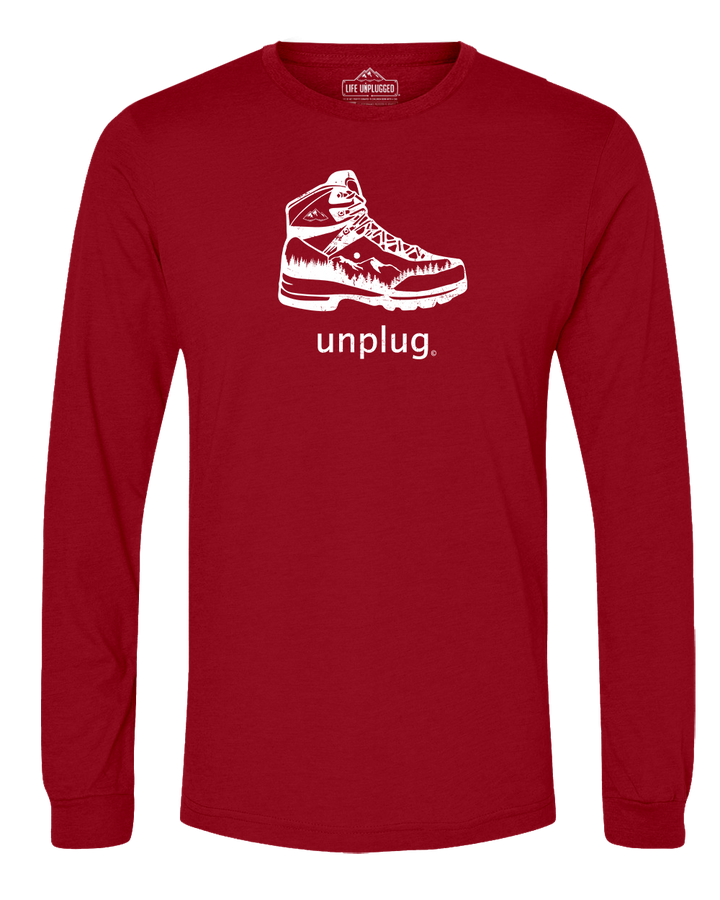 Hiking Boot Mountain Scene Long Sleeve T-Shirt
