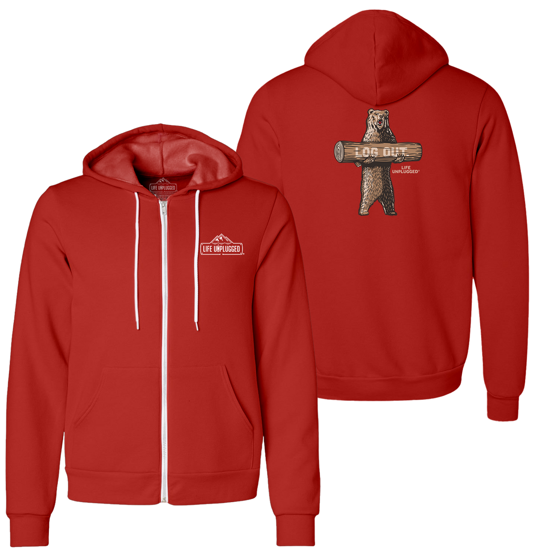 LOG OUT BEAR Supersoft Midweight Zip Up Hoodie