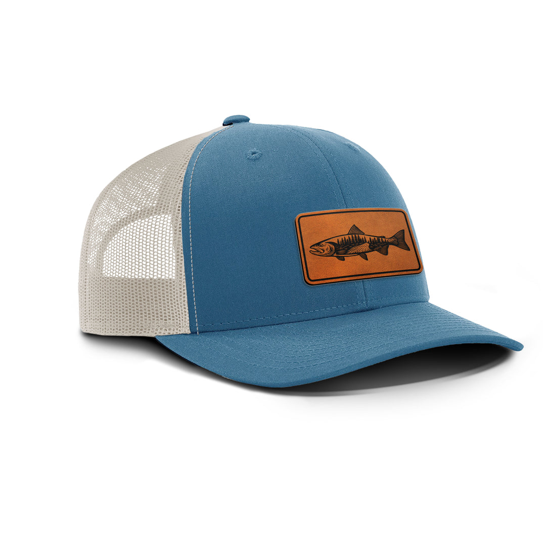 WOODLAND TROUT Snapback Leather Patch Hat