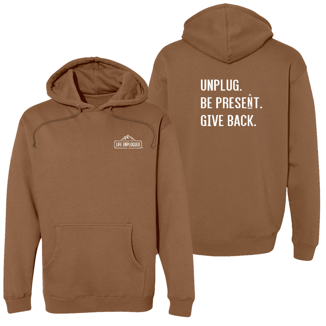 Unplug. Be Present. Give Back. Heavyweight Hoodie