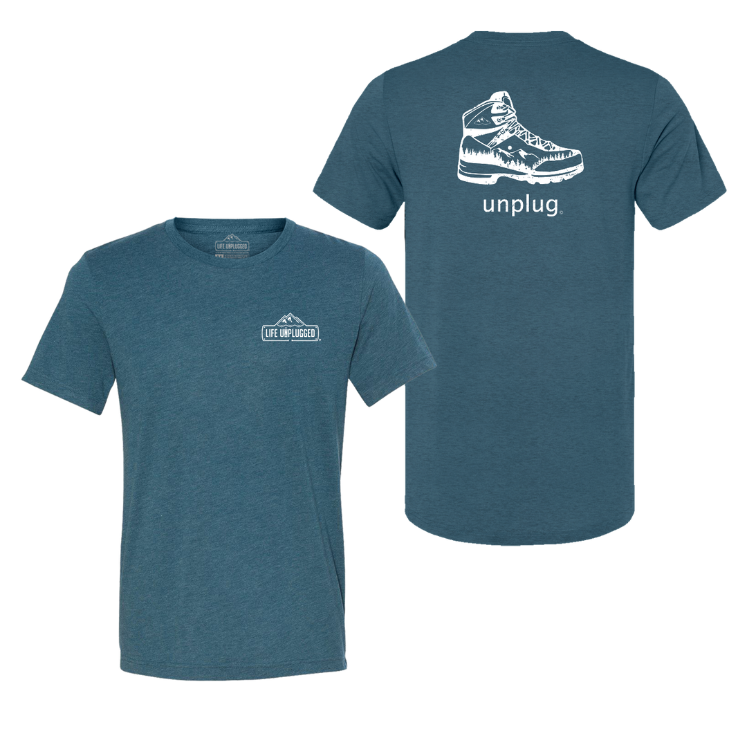 Hiking Boot Mountain Scene Triblend T-Shirt