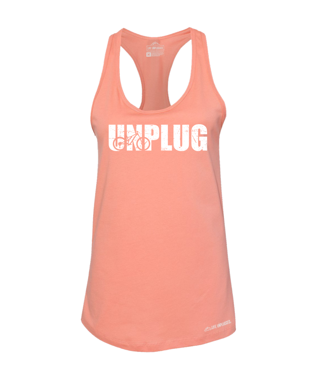 Unplug Mountain Bike Silhouette Premium Women's Relaxed Fit Racerback Tank Top - Life Unplugged