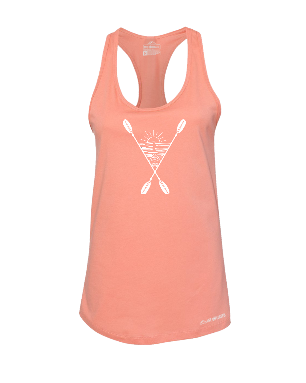 Kayaking Into The Sunset Premium Women's Relaxed Fit Racerback Tank Top - Life Unplugged