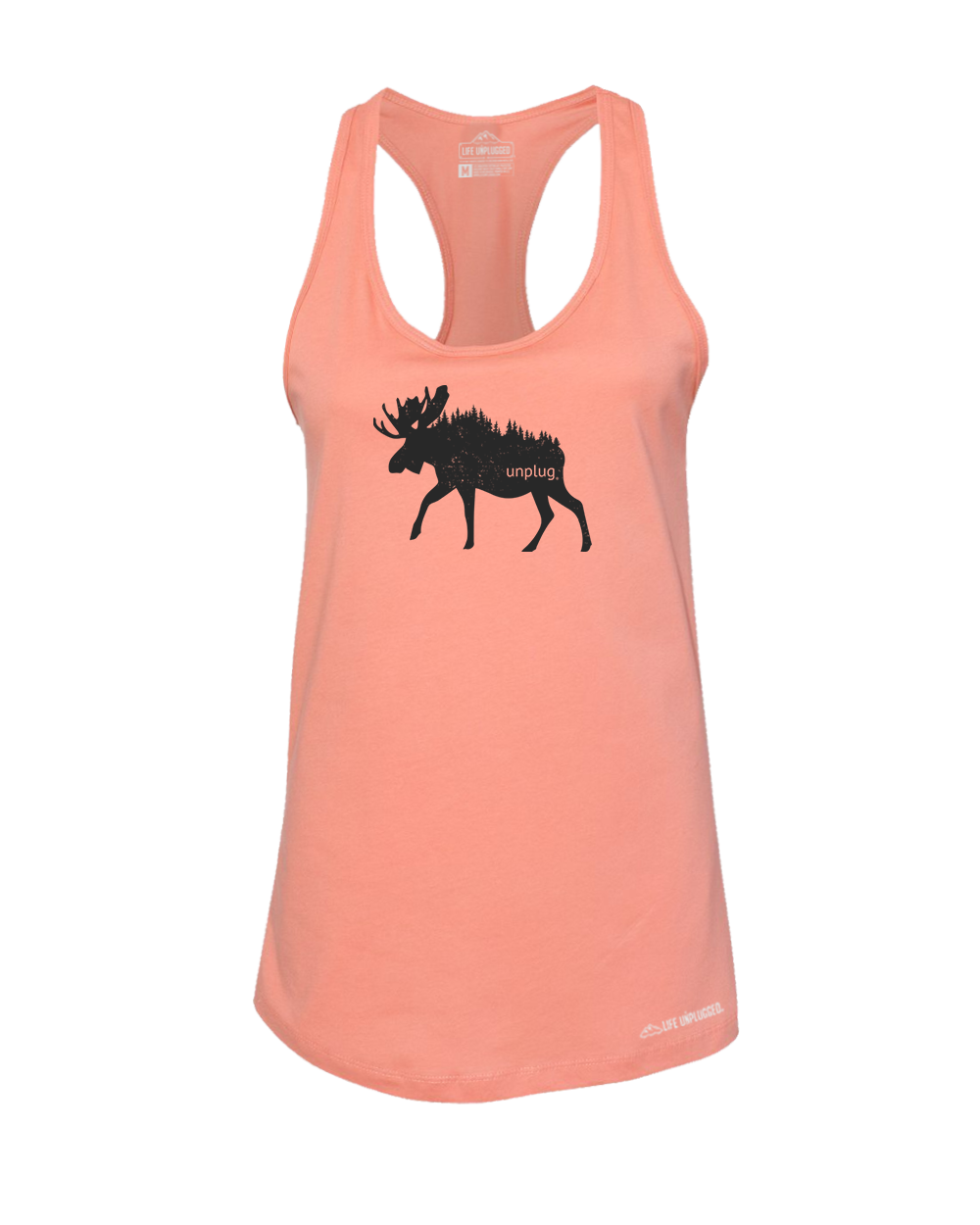 Moose In The Trees Premium Women's Relaxed Fit Racerback Tank Top - Life Unplugged