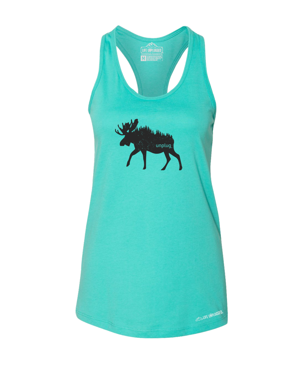 Moose In The Trees Premium Women's Relaxed Fit Racerback Tank Top - Life Unplugged