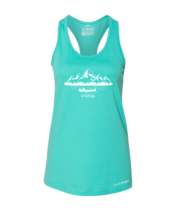 Canoeing In The Mountains Premium Women's Relaxed Fit Racerback Tank Top - Life Unplugged