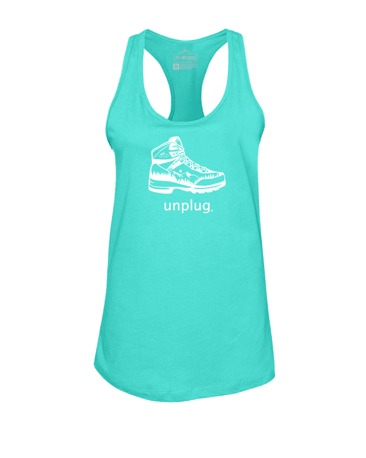 Hiking Boot Mountain Scene Women's Racerback Tank Top