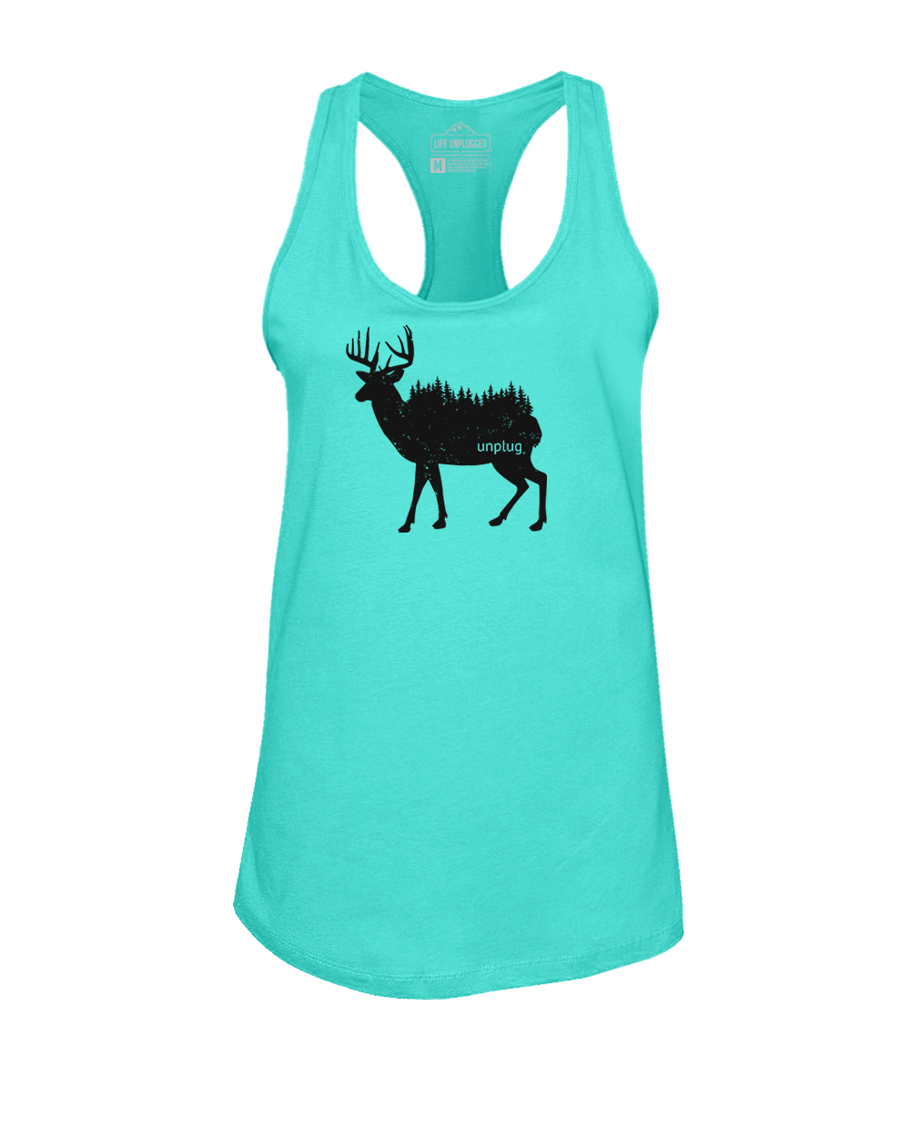 DEER IN THE TREES Women's Racerback Tank Top SMALL - TEAL BLOWOUT