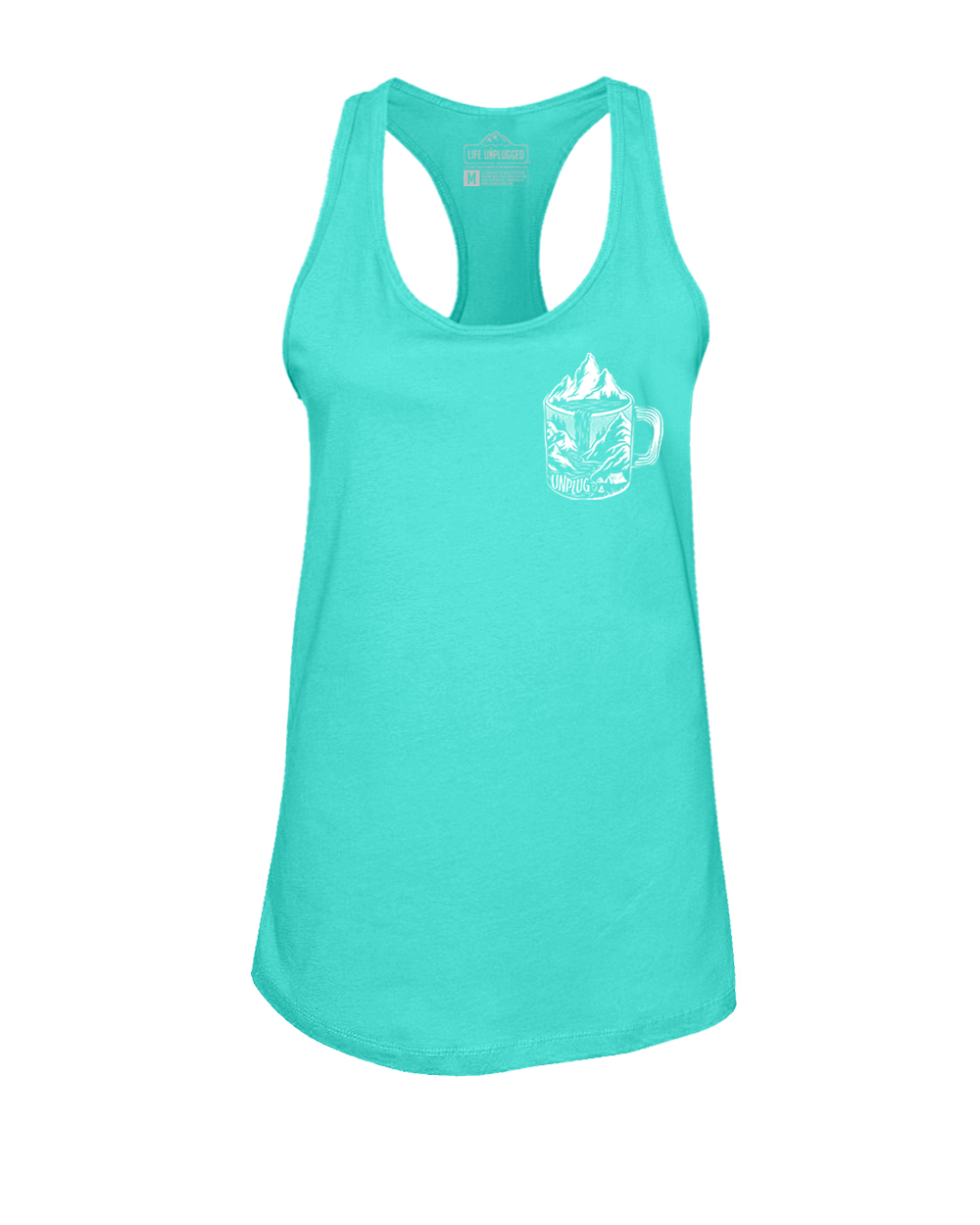 Coffee Mountain Scene Left Chest Women's Racerback Tank Top