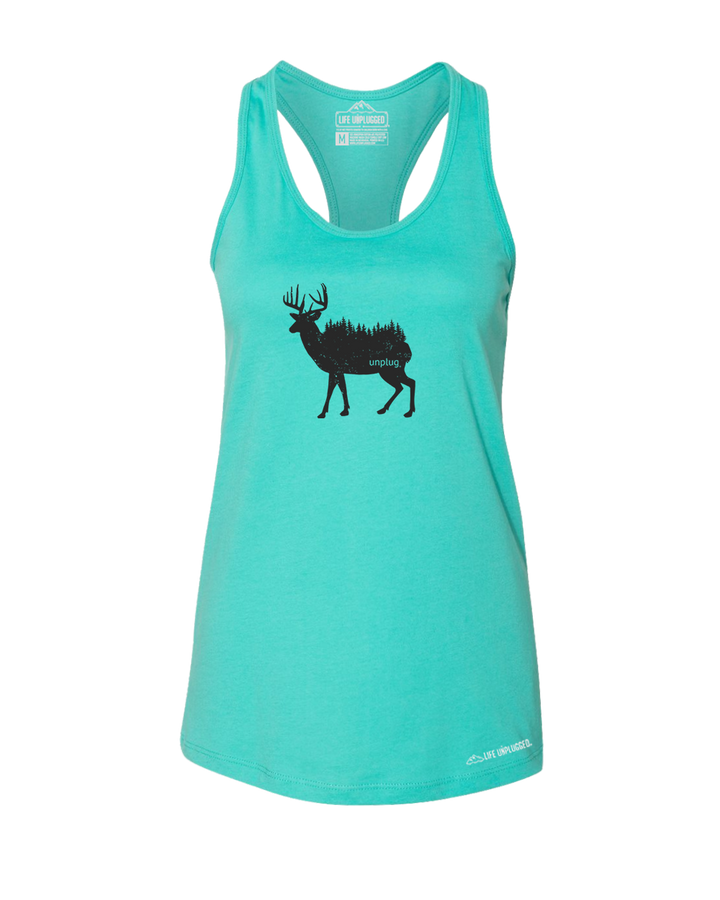 Deer In The Trees Premium Women's Relaxed Fit Racerback Tank Top - Life Unplugged