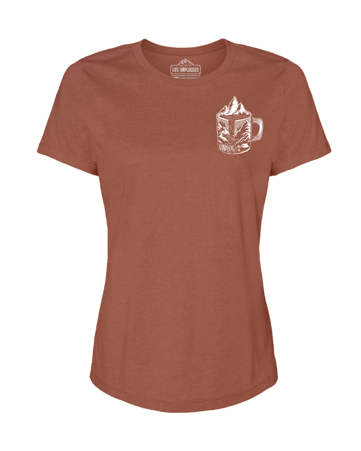 Coffee Mountain Scene Left Chest Women's T-Shirt