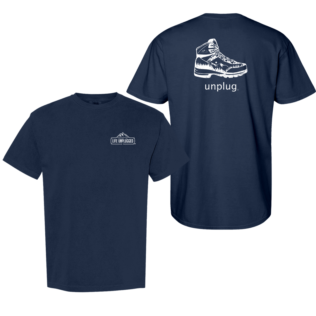 HIKING BOOT MOUNTAIN SCENE Cotton T-Shirt powered by Comfort Colors®