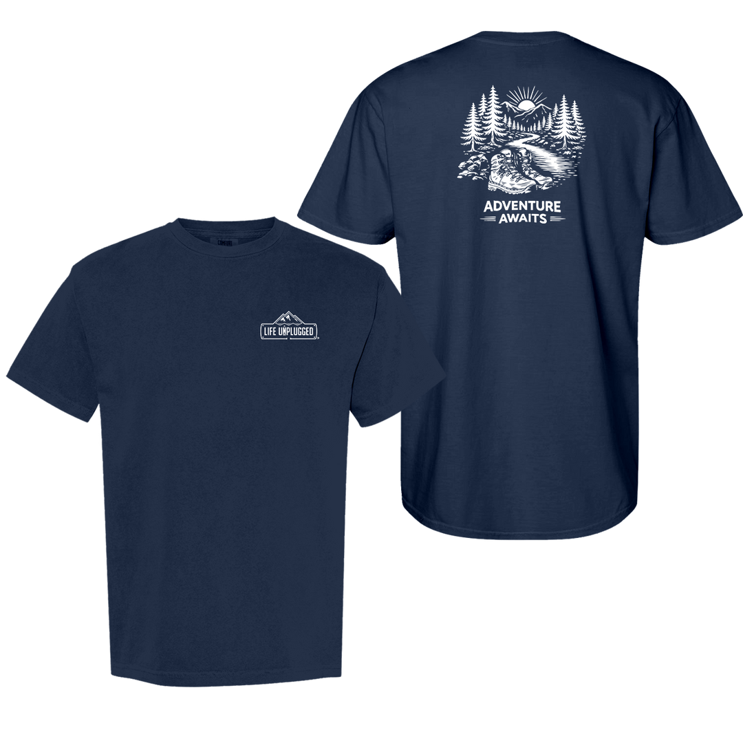 ADVENTURE AWAITS Cotton T-Shirt powered by Comfort Colors®