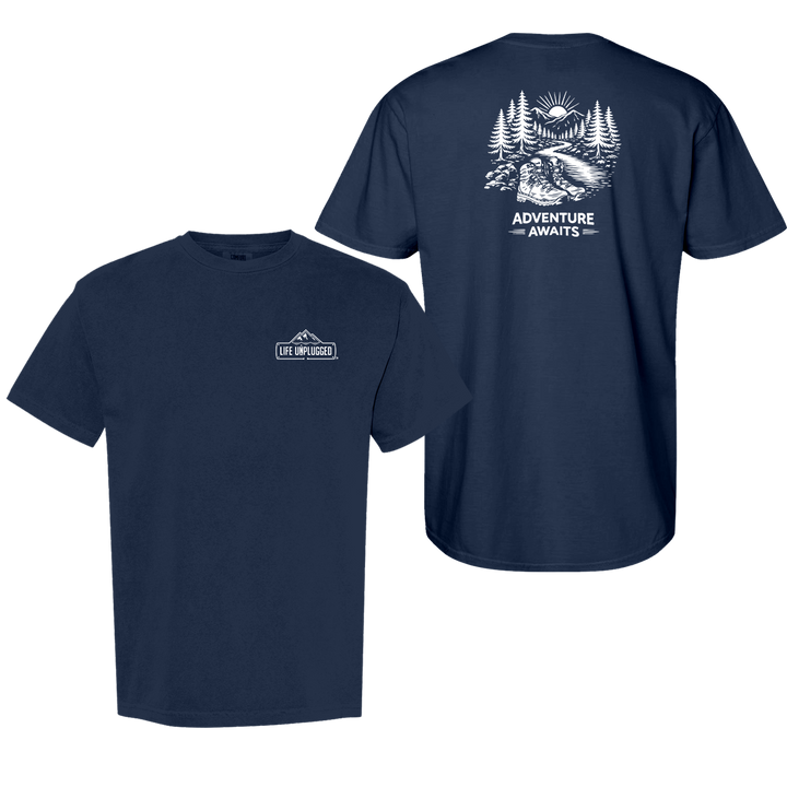 ADVENTURE AWAITS Cotton T-Shirt powered by Comfort Colors®