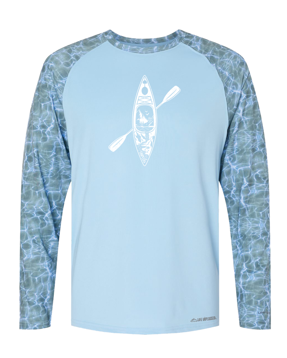 Kayak Mountain Scene Poly/Spandex High Performance Long Sleeve with UPF 50+ - Life Unplugged