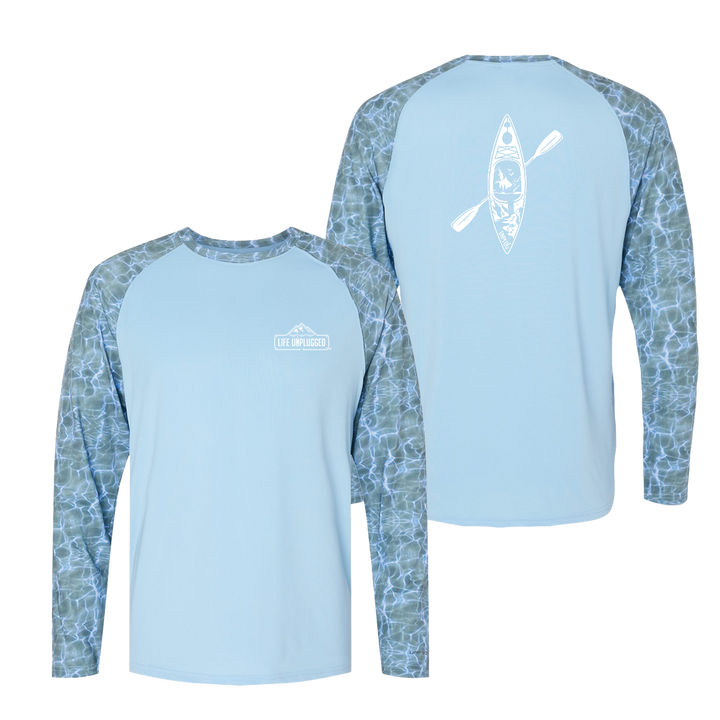 Kayak Mountain Scene Performance Long Sleeve with UPF 50+