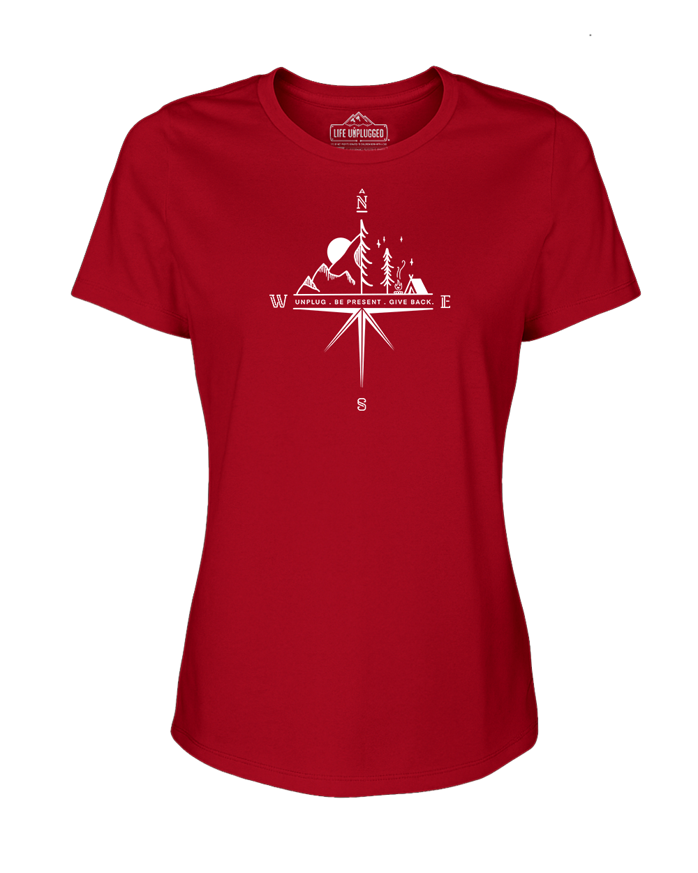 COMPASS MOUNTAIN SCENE Women's T-Shirt MEDIUM - SOLID RED BLOWOUT