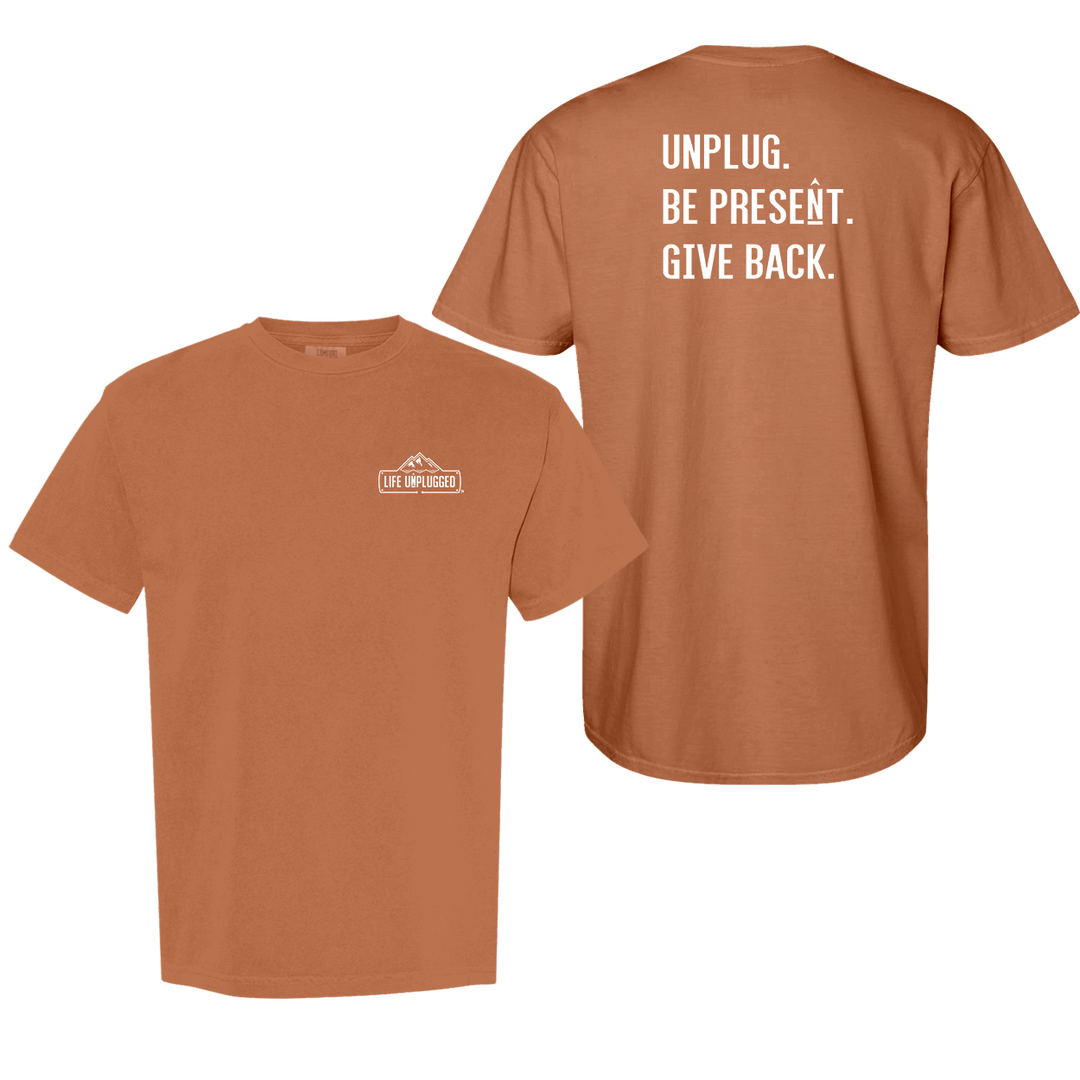 UNPLUG. BE PRESENT. GIVE BACK. Cotton T-Shirt powered by Comfort Colors®