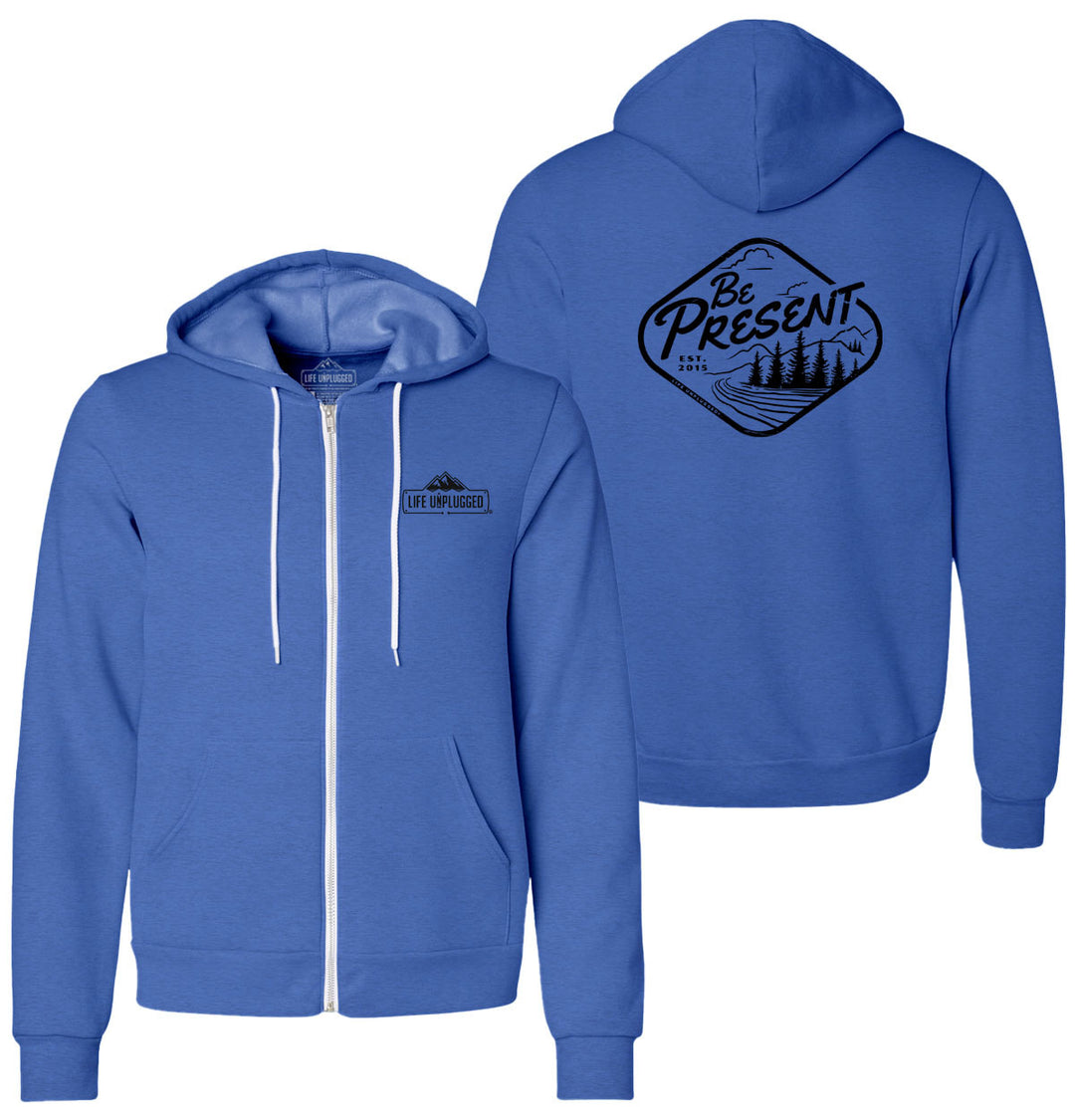 BE PRESENT VINTAGE Supersoft Midweight Zip Up Hoodie SMALL - GREAT LAKE BLUE BLOWOUT
