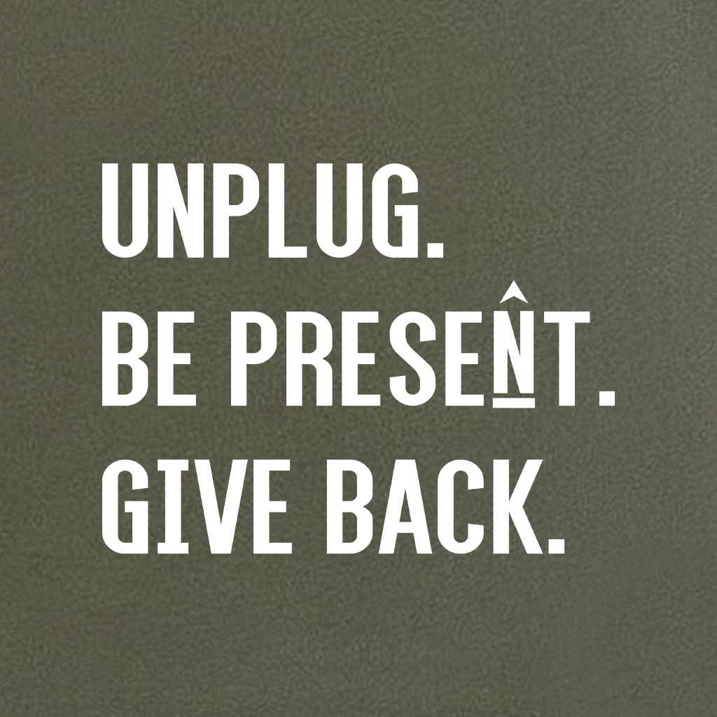 UNPLUG. BE PRESENT. GIVE BACK. Women's Racerback Tank Top