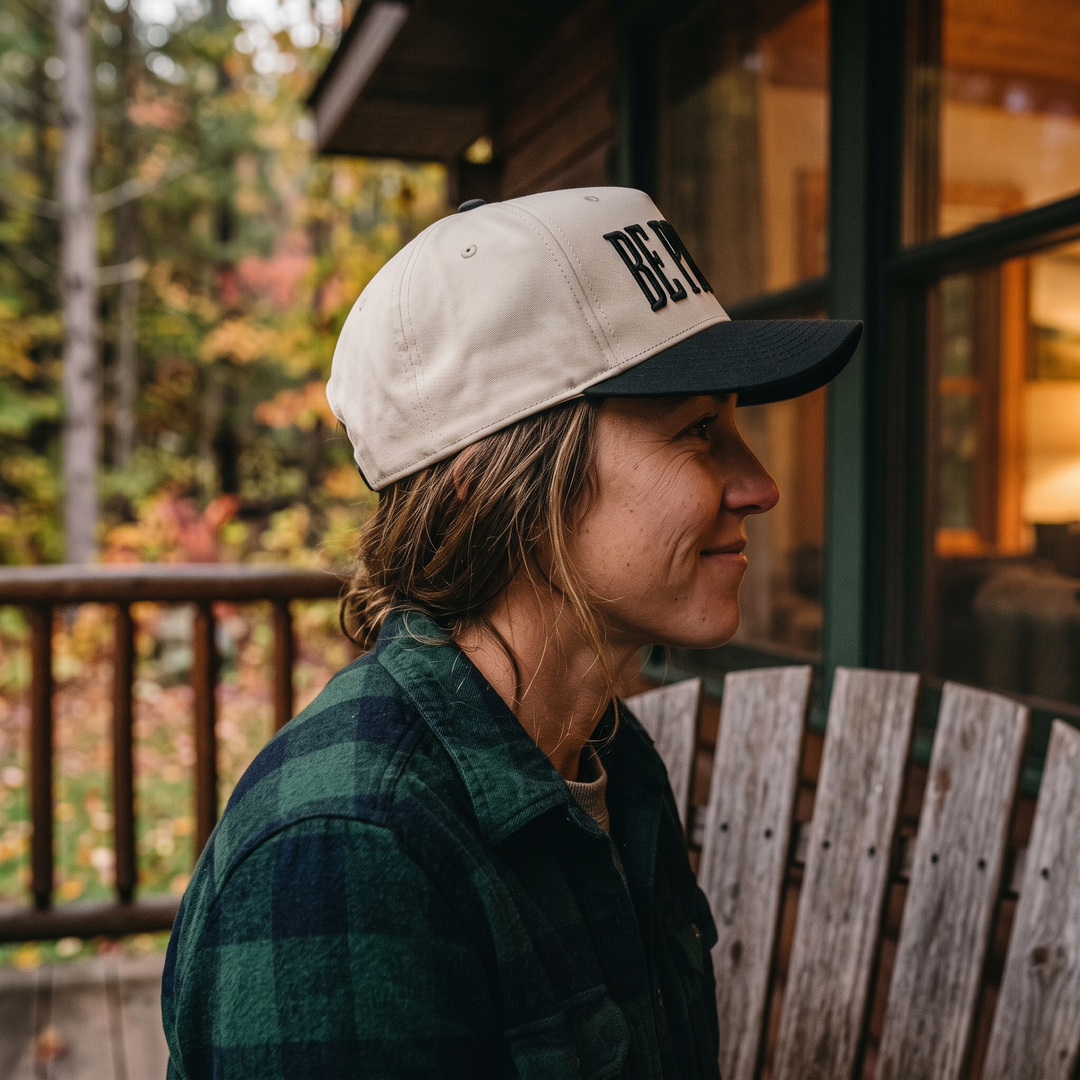 Limited Edition Be Present Two Tone Mid Profile Snapback Baseball Hat — Side profile