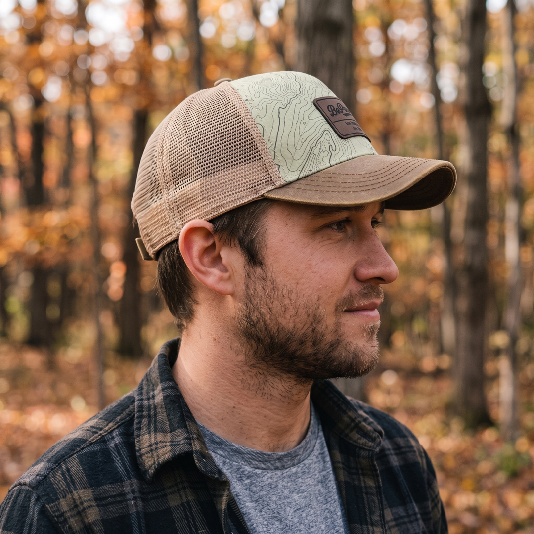 Limited Edition Topographical Rugged Mid Profile Snapback Hat — Side profile