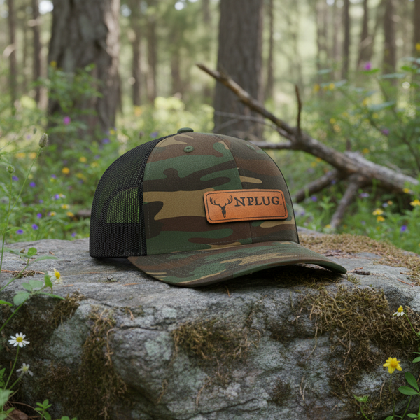Hunting Camo Snapback Leather Patch Hat – Life Unplugged display picture 1