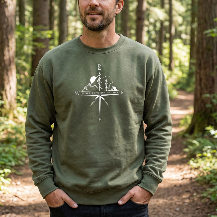 Compass Mountain Scene Midweight Super Soft Crewneck Sweatshirt