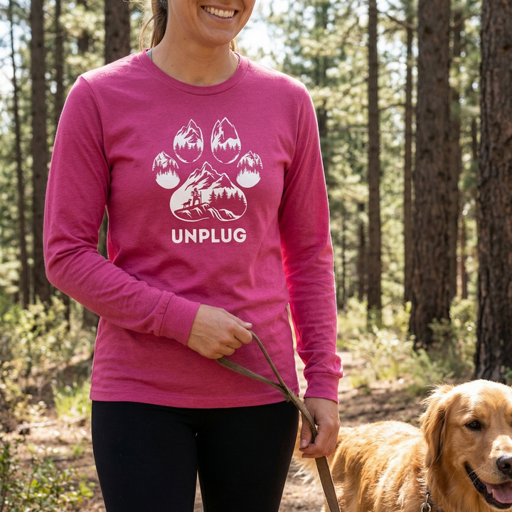 Paw Print Mountain Scene Long Sleeve T-Shirt