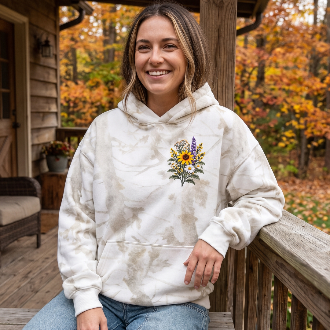 Limited Edition Full Color Wildflower White Camo Oversized Heavyweight Hoodie