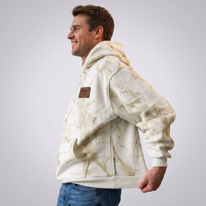 Founder's Select™ White Camo Oversized Heavyweight Hoodie with Be Present Leather Patch