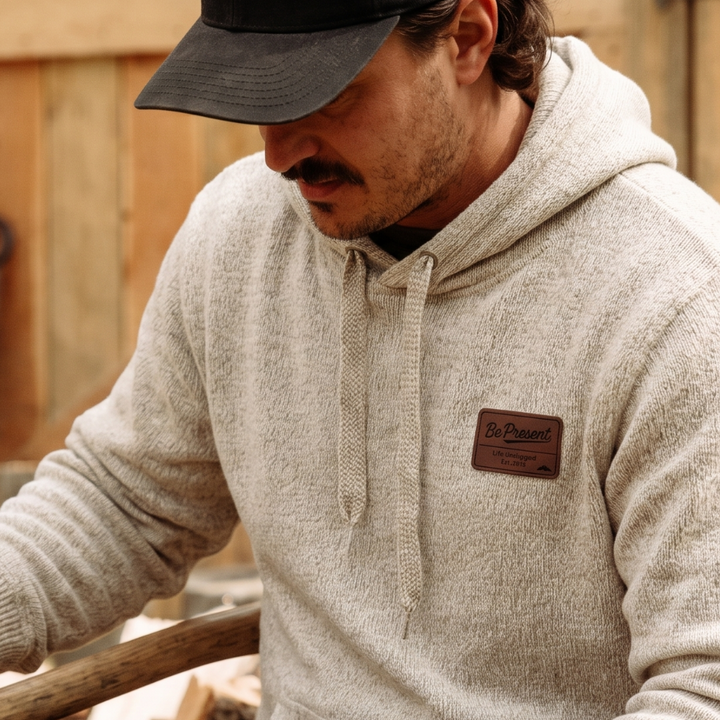 Nantucket Super Soft Sweater Hoodie Be Present Leather Patch