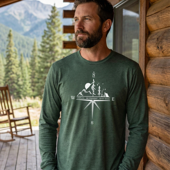 Compass Mountain Scene Long Sleeve T-Shirt