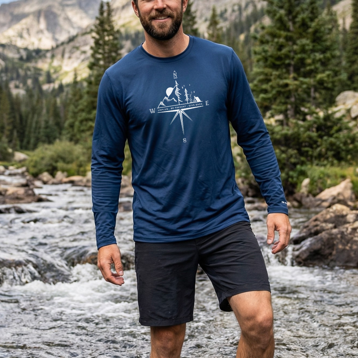 Compass Mountain Scene Performance Long Sleeve with UPF 50+