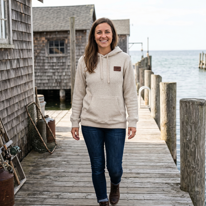 LIMITED EDITION Nantucket Super Soft Sweater Hoodie Be Present Leather Patch