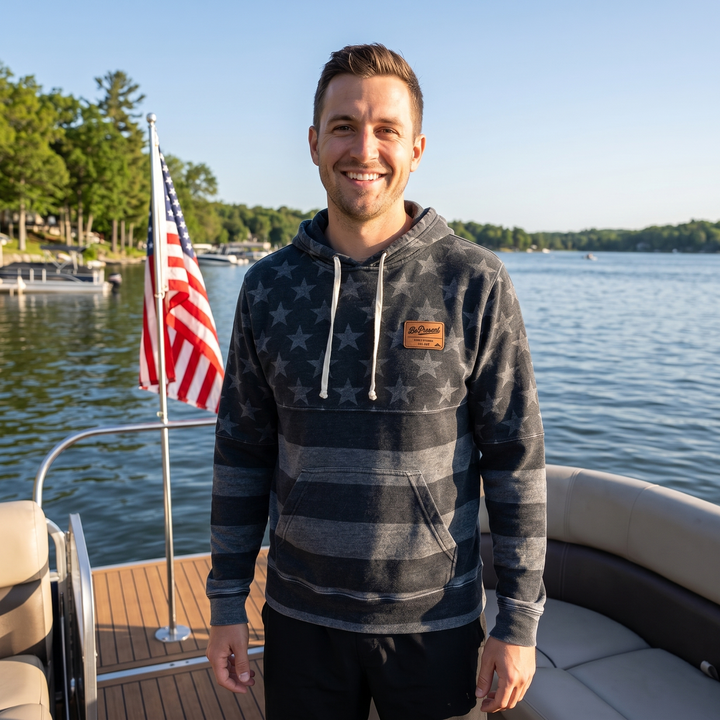 LIMITED EDITION AMERICAN FLAG HOODIE WITH BE PRESENT LEATHER PATCH
