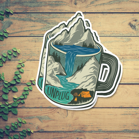 Coffee Mountain Scene Vinyl Sticker