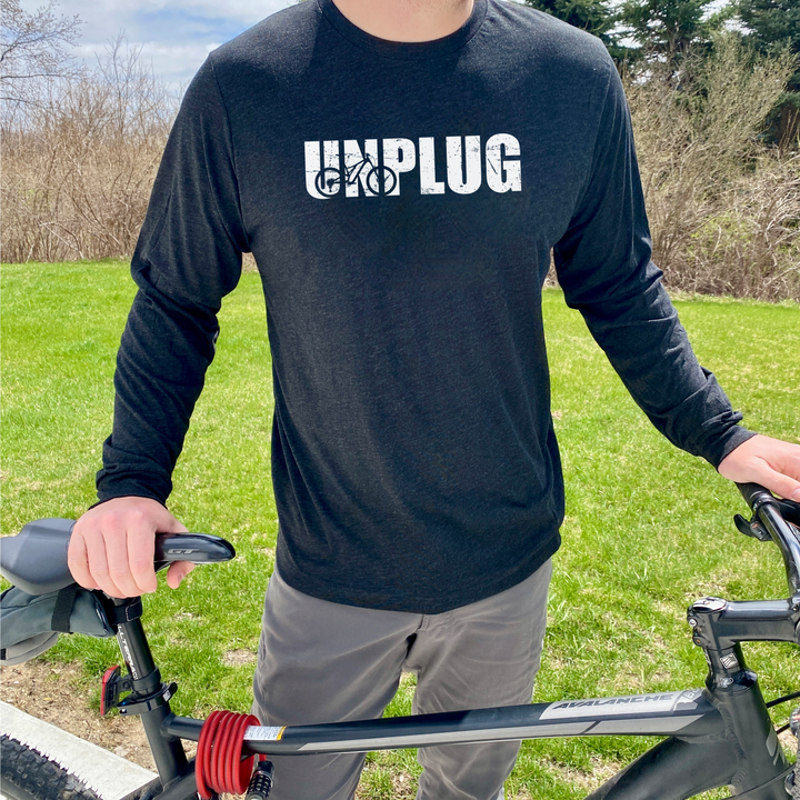 Unplug Mountain Bike Silhouette Premium Polyblend Long Sleeve T-Shirt - The Wanderheart Project